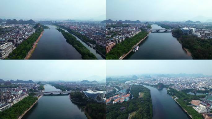 桂林市区漓江风光航拍
