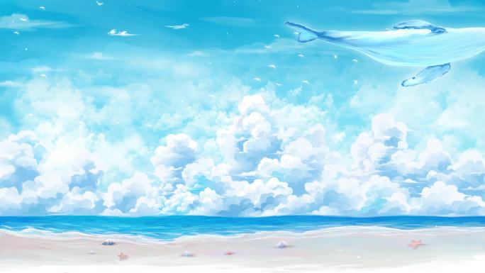 蓝天白云海边鲸鱼