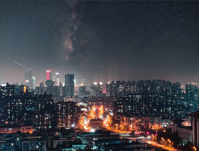 南昌红谷滩夜景星空延时