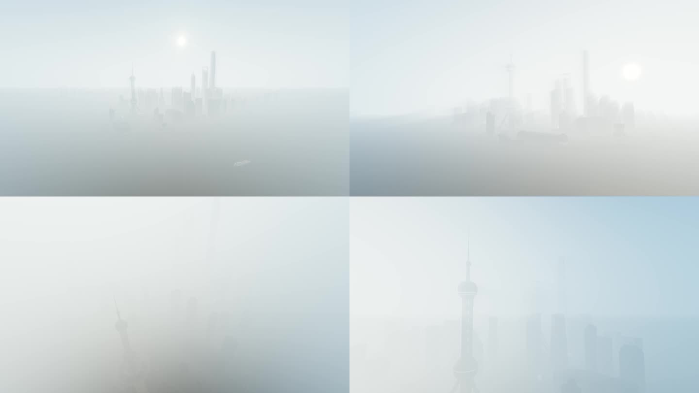 上海城市鸟瞰雾霾空气污染
