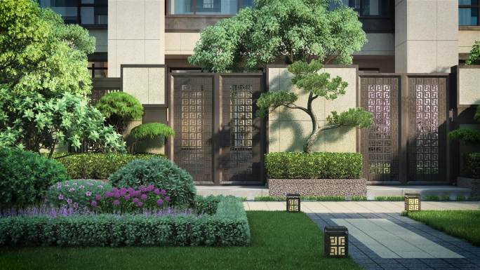 新中式地产园林叠院别墅院落三维动画