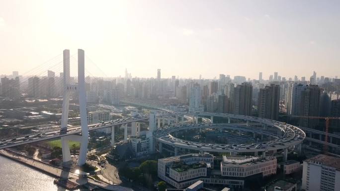 上海道路车流城市空镜航拍4k