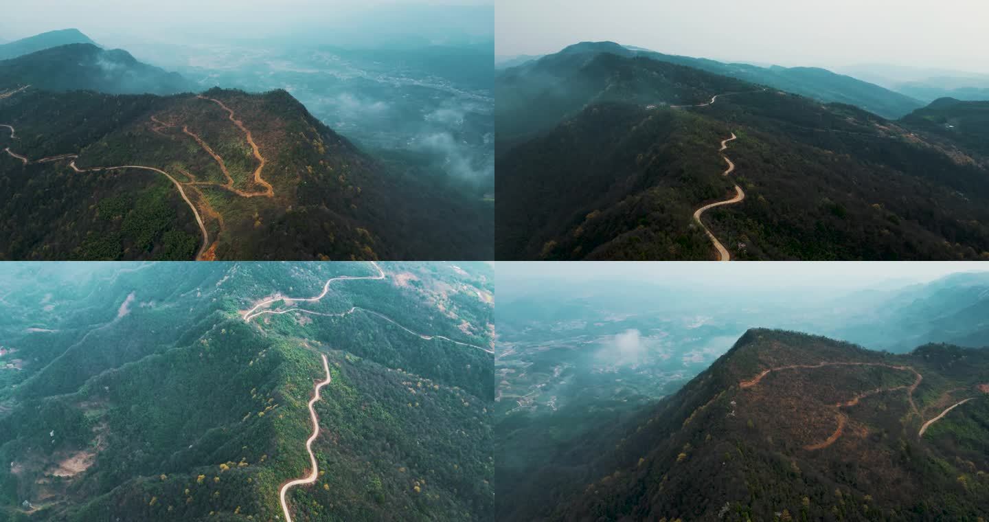 大山里的蜿蜒小路盘山公路丘陵地貌蜿蜒曲折
