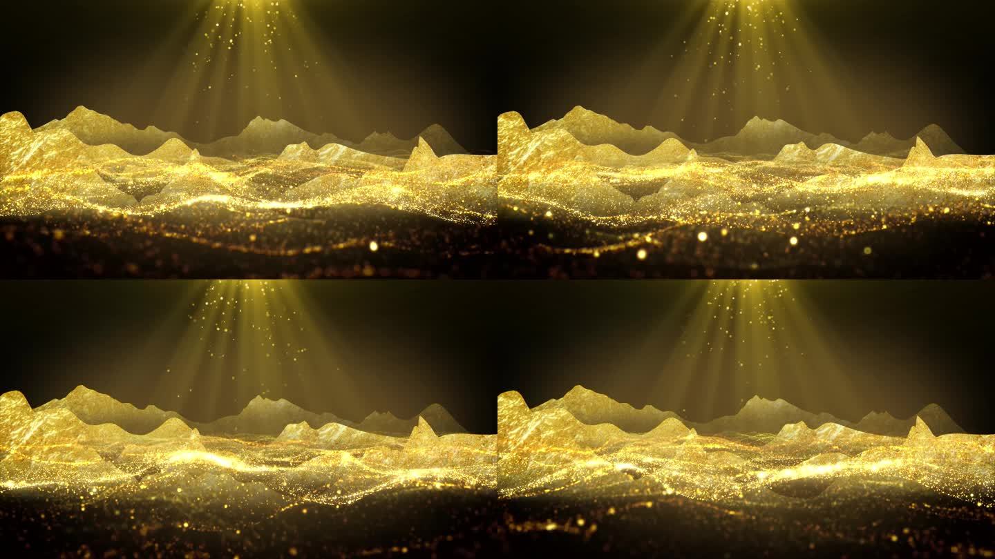 4k金色山水粒子舞台背景鎏金水墨山水背景