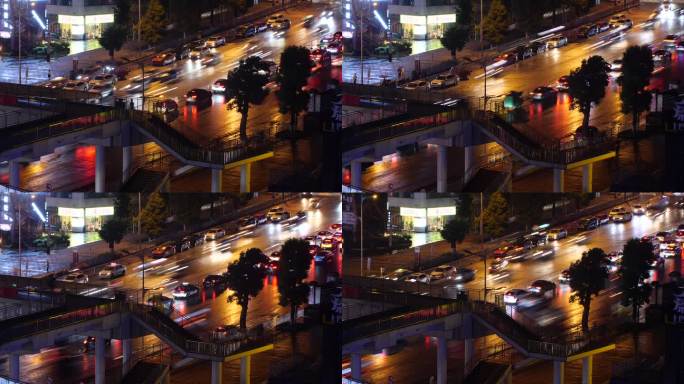 夜晚下雨 大雨 雨后街景 延时摄影 慢门