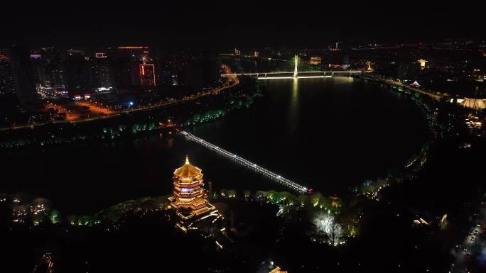 北极阁和鹰潭城市夜景航拍