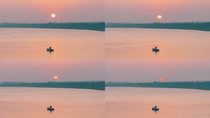 南京夹江上的船与日落延时摄影
