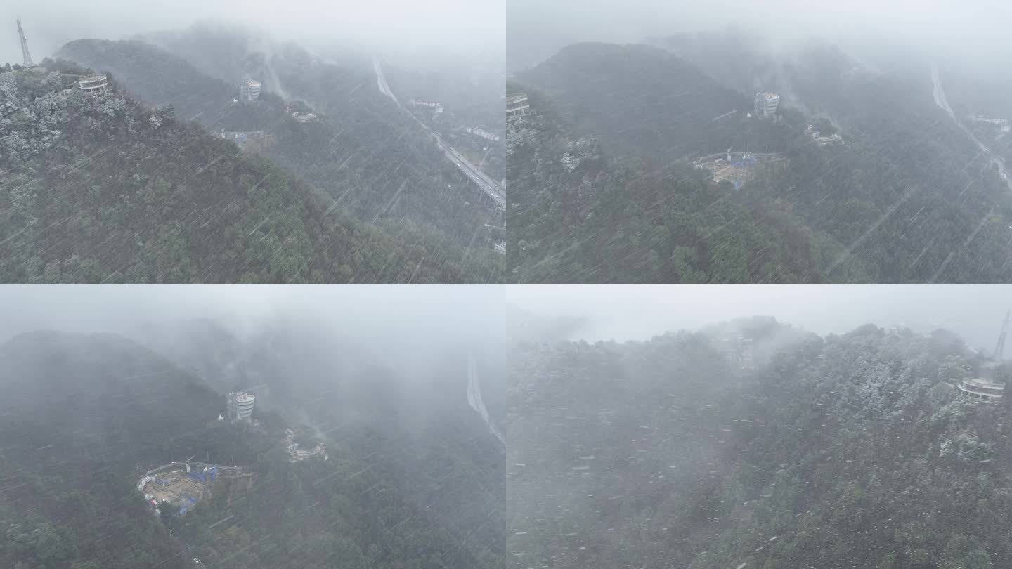 航拍南山一棵树下雪