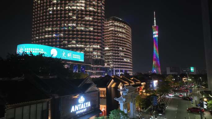 航拍城市夜景广州猎德