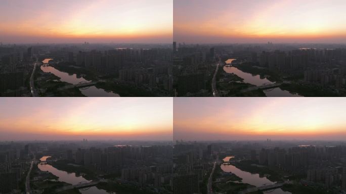 5k城市日出黎明航拍