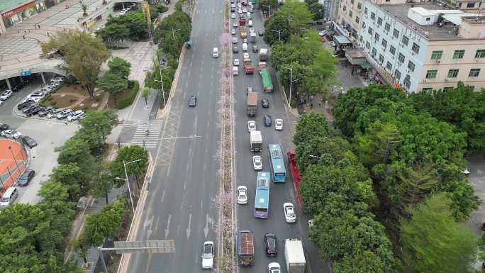 街道车流交通实况航拍