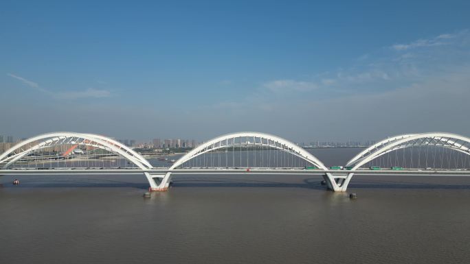 杭州九堡大桥 车流 运输船航拍