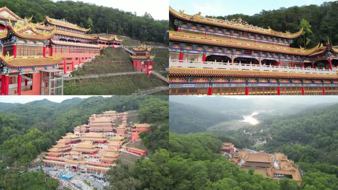 东莞大岭山观音寺晴天航拍4K