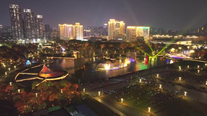 佛山文华公园灯光秀夜景