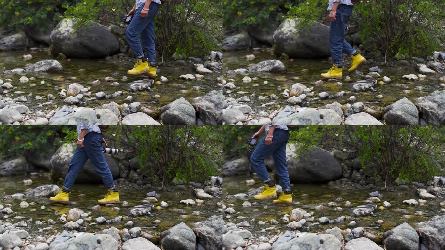 穿鞋涉水 户外涉水 走过小溪 走过小河