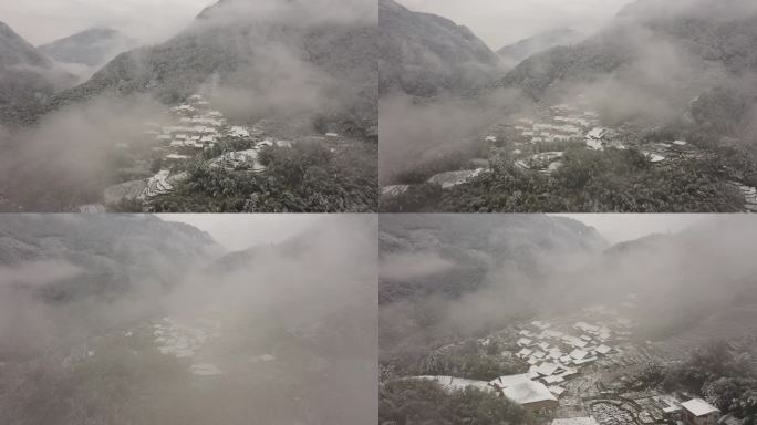 雪景山中房屋4k航拍 下雪