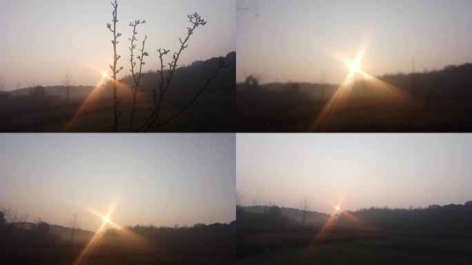 12种不同角度农村太阳升起唯美画面