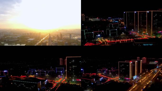 城市风景+地平线+夜景延时航拍