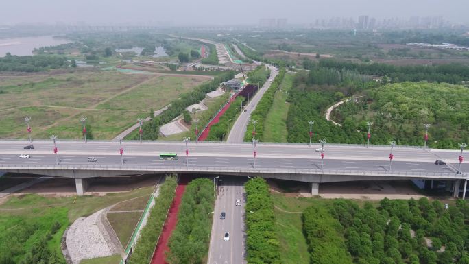 4K泾河新城道路城市景观航拍