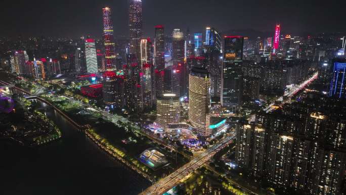 航拍城市夜景广州珠江新城cbd