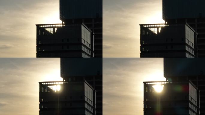 建筑的中的大楼逆光唯美航拍