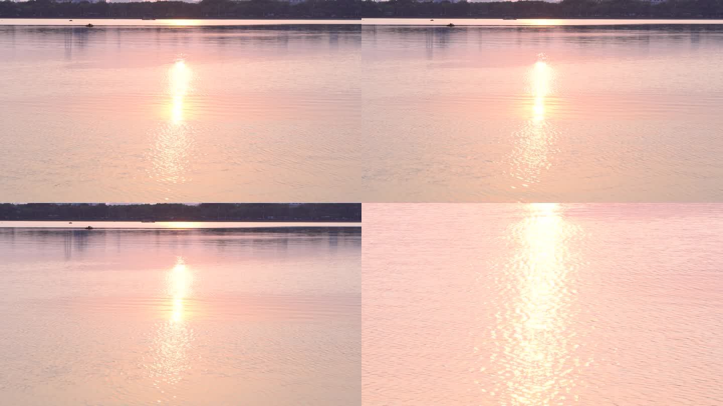 太阳下山湖居夕阳倒影