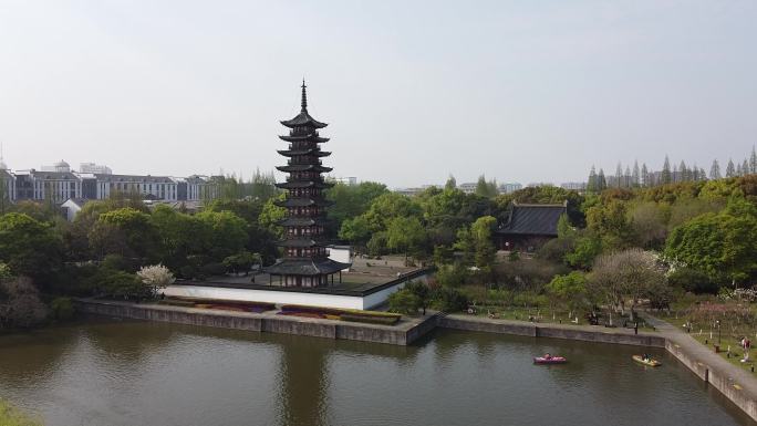 航拍上海松江方塔园