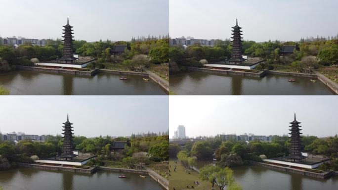航拍上海松江方塔园