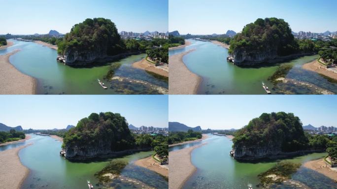 桂林山水象鼻山漓江风光喀斯特地貌航拍