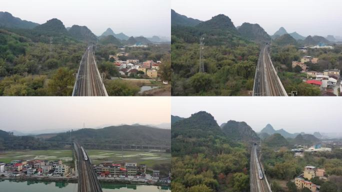 4K航拍多趟动车驶过韶关京广高铁南水大桥