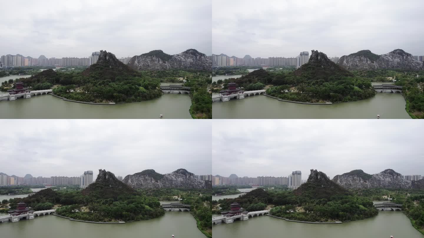 桂林山水公园喀斯特风景城市建筑风光航拍