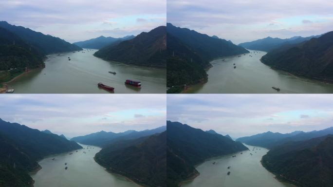 南方西江河珠江峡谷船运航拍