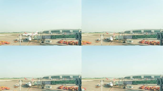 广州白云国际机场登机口的飞机延时摄影