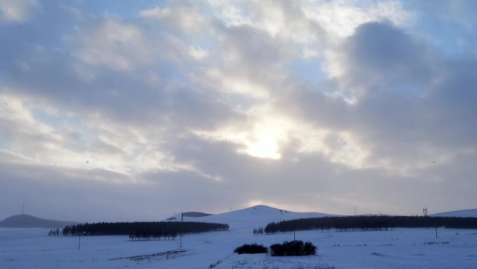 雪原风雪天空云彩阳光延时摄影