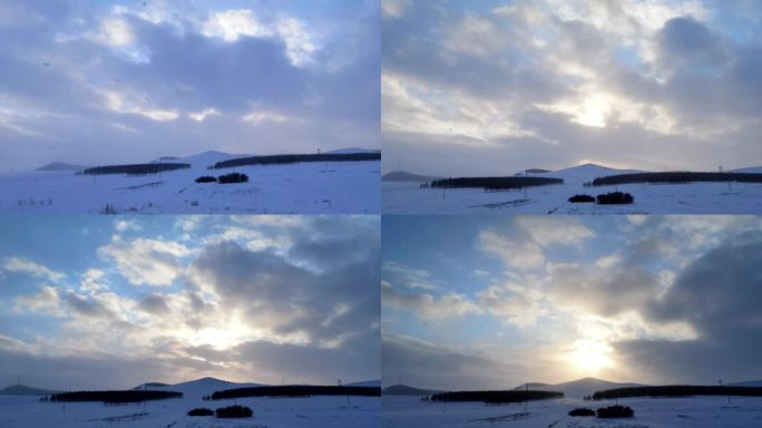 雪原风雪天空云彩阳光延时摄影