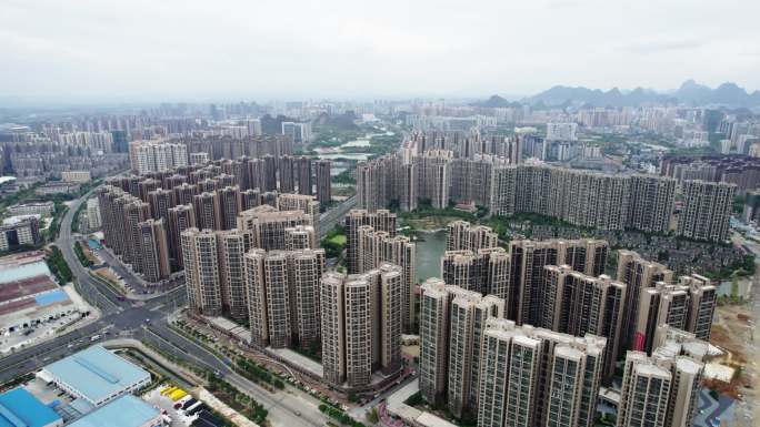 桂林临桂区城市建筑风光喀斯特地貌风景航拍