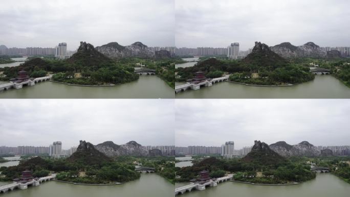 桂林山水公园喀斯特风景城市建筑风光航拍