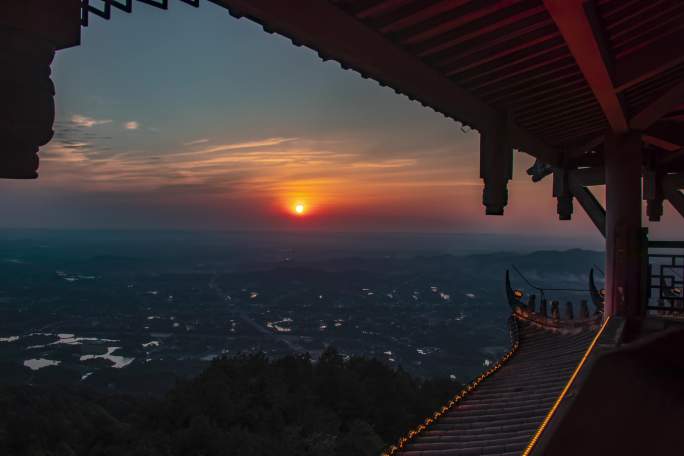 巴岳山阁楼日落延时