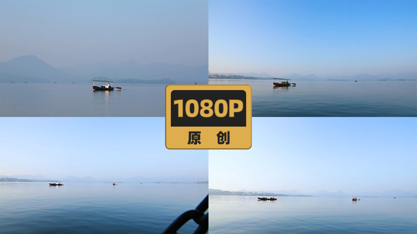 杭州西湖清晨摇橹船手摇船唯美意境