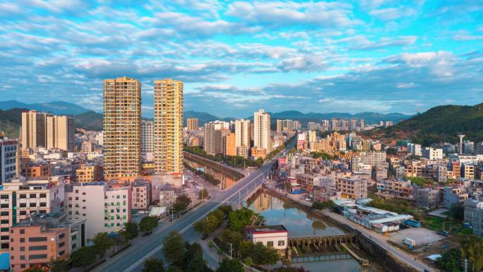 河源紫金日落城市风景4k延时