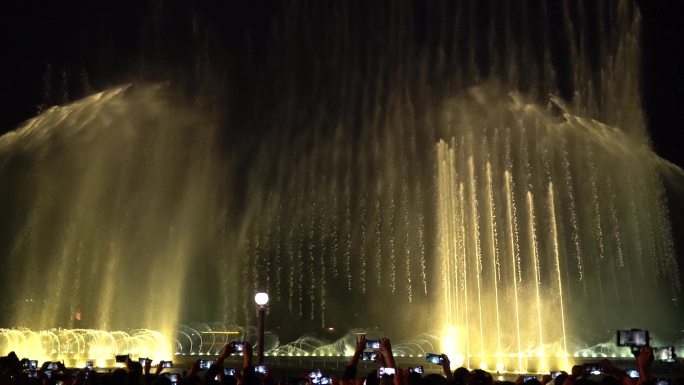 杭州西湖音乐喷泉人流延时摄影