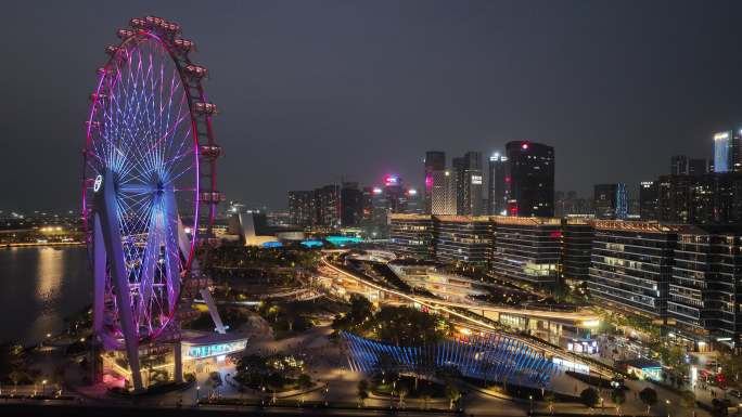 深圳宝安区摩天轮夜景航拍