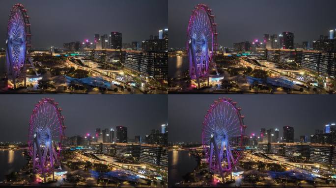 深圳宝安区摩天轮夜景航拍