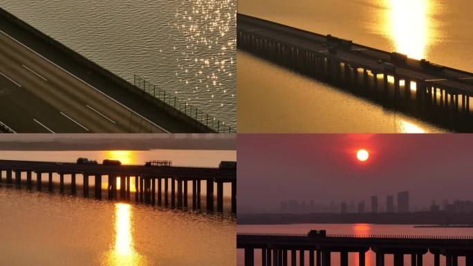 夕阳下的四环线后官湖大桥