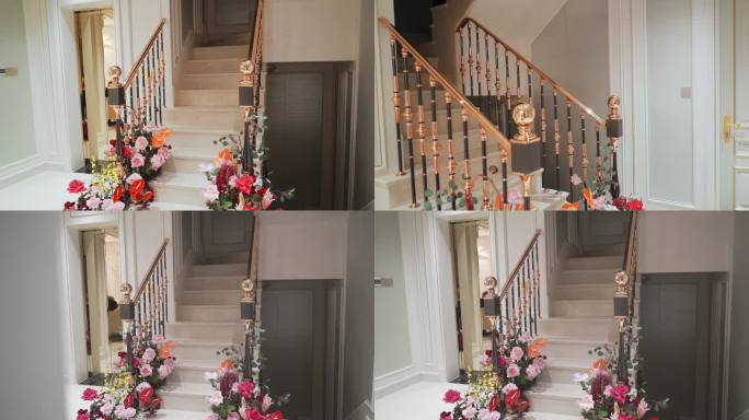 别墅楼梯鲜花布置