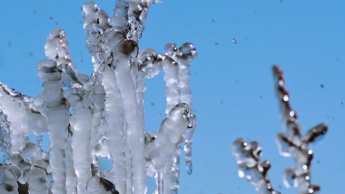 春季冰凌冰挂冰雪消融实拍视频