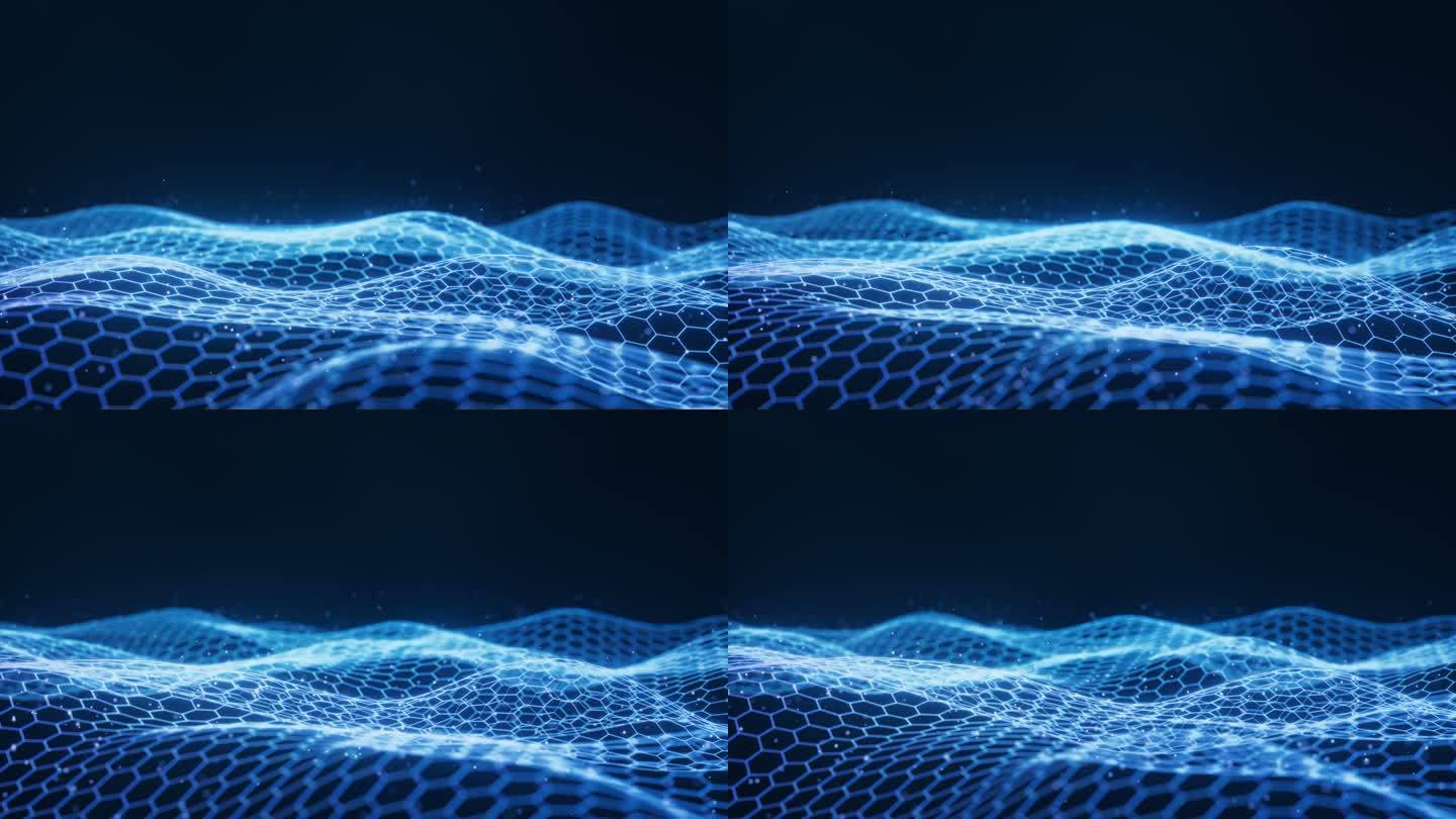 蓝色六边形科技网格背景3D渲染