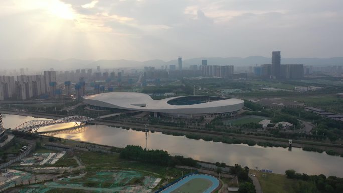 南京青奥体育公园落日航拍