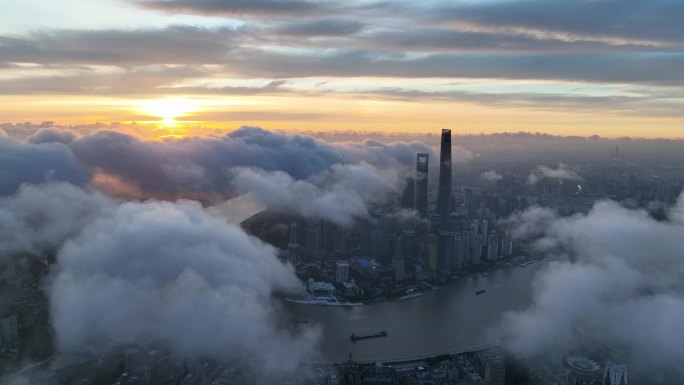 上海外滩 火烧云 云海 城市地标 魔都