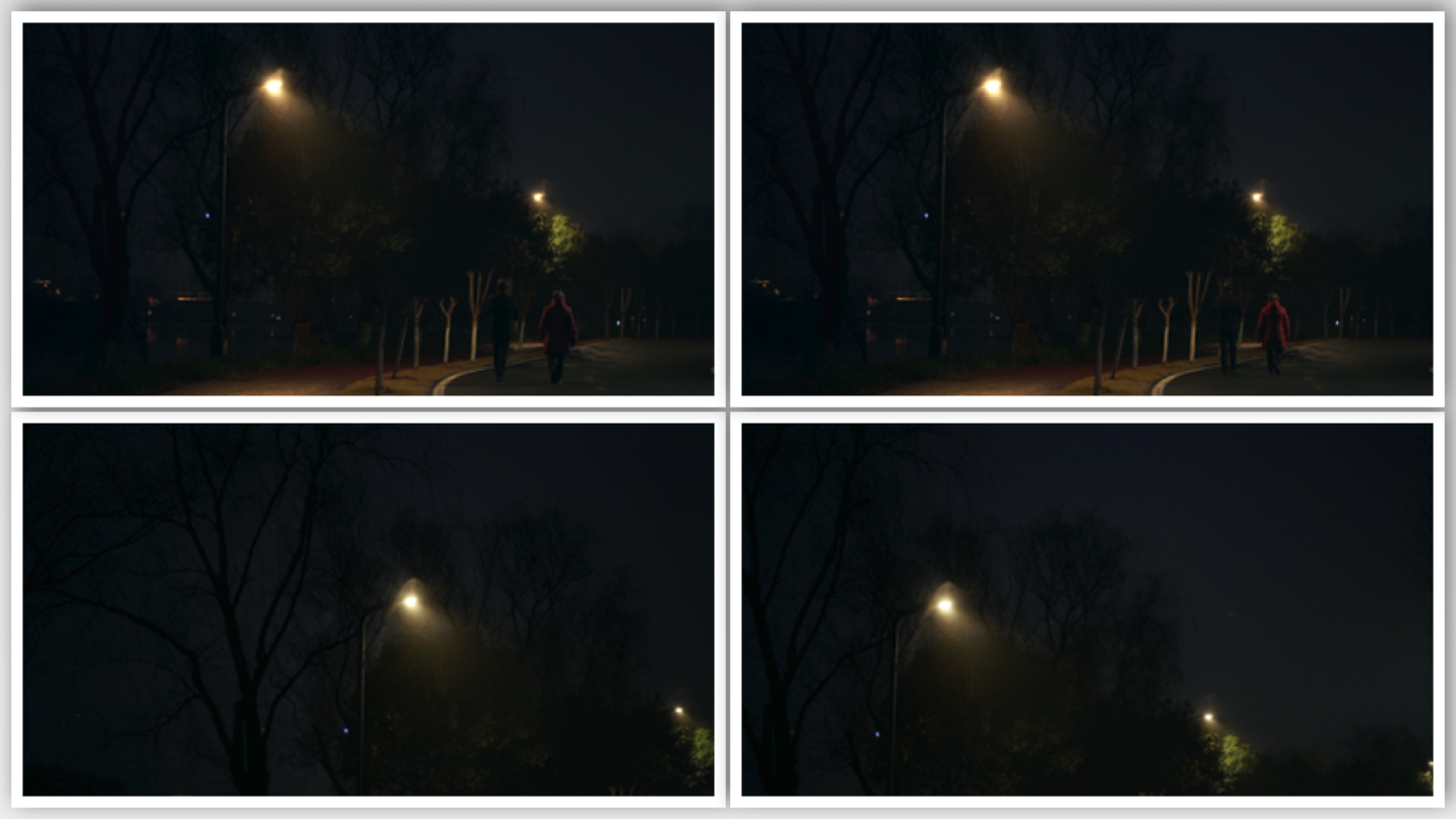 夜晚路灯路人散步